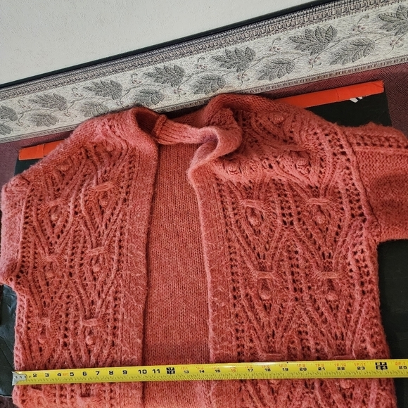 Anthropologie Nuria Open Front Textured Cable Knit Cardigan Sweater Coral Size L - Picture 11 of 11